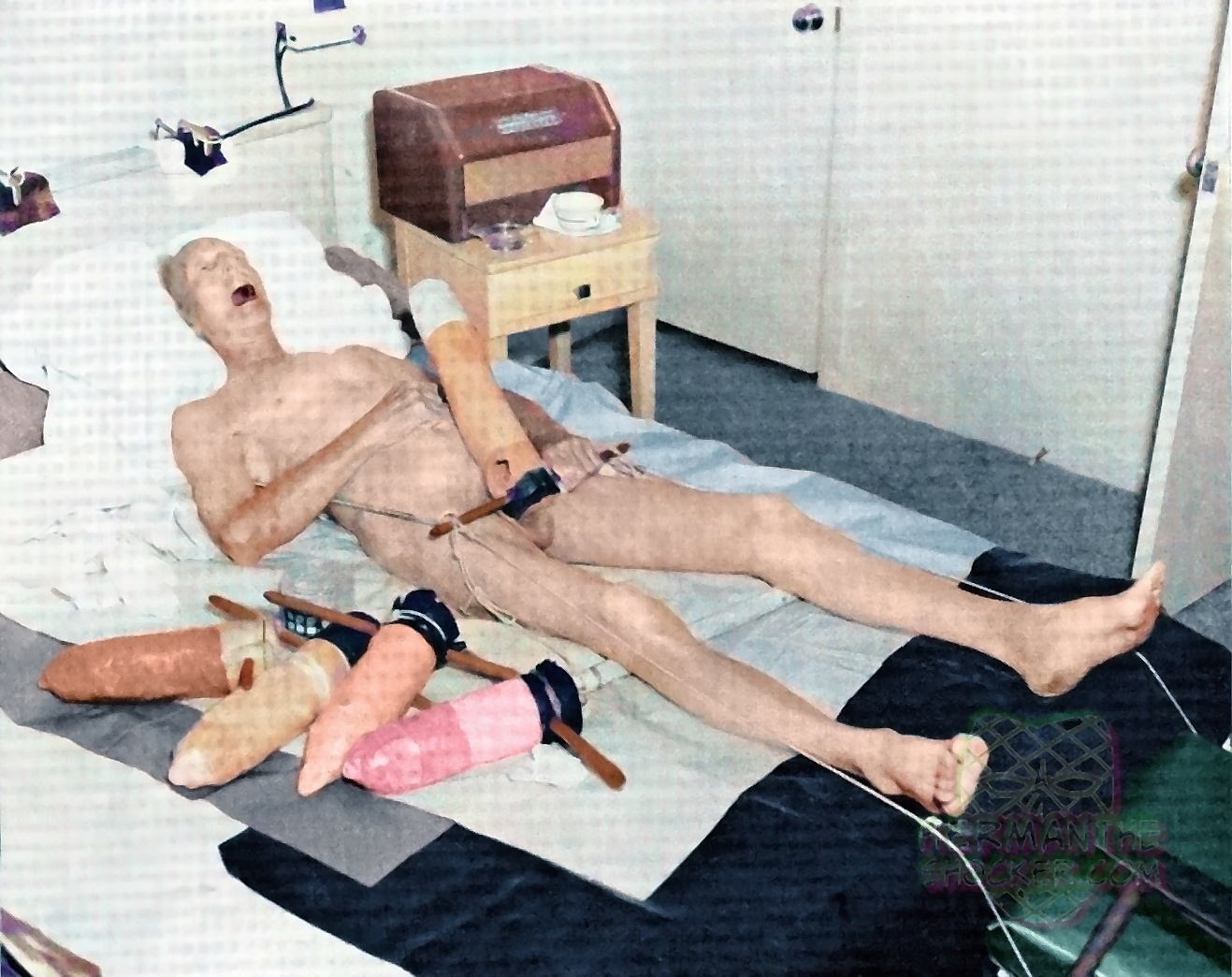 Dead old man and his extremely large dildos