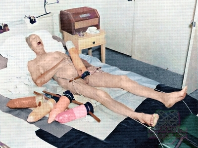 Dead old man and his extremely large dildos