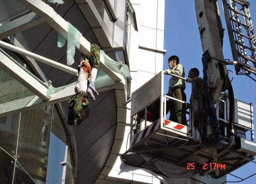 Suicide jumper nearly split in half