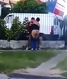 Zero Fucks Given...Couple Fucks Standing Up on the Sidewalk 