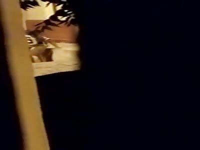 Pervert Neighbor Records Man Fucking his Hot Girl in a Short Skirt outside 