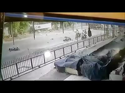 Instant Death...Motorcyclist Runs Head On into Construction Truck 