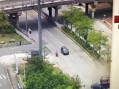 Tesla crashes into back of truck in China at high speed.