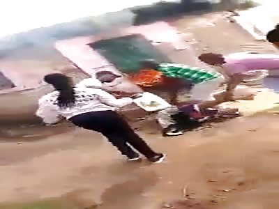 Old woman thrown in burning home.