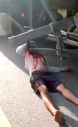 Pedestrian skewed by truck