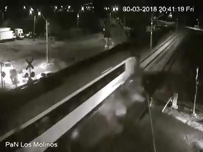 truck crushed by a train  !!