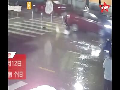 Pedestrian hit by a car while in the crosswalk