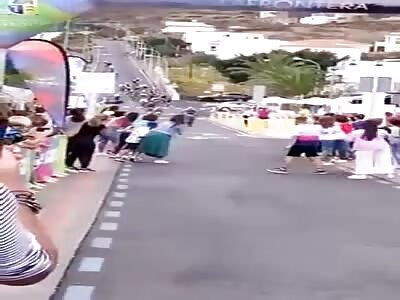 Cyclist collides with idiot woman.