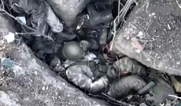 Grenade drops on a Russian trench with zoom-ins after