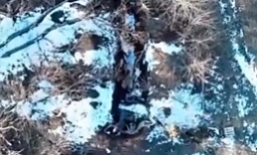 F1 grenade impacts a Russian dugout in Ukraine