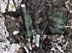 UA drone plays with a lone Russian soldier