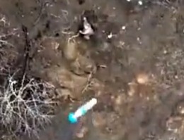 Lone RU soldier is targeted by a grenade dropped from a UA drone