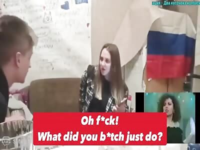 Russia: He playfully throws a piece of bread at her she stabs him