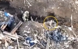 Kamikaze drone explodes in a Russian trench