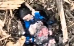 UA drone hitting a lone RU soldier with 2 drone drop munitions