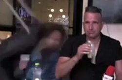 Gets a chair in the face, in the middle of a local TV show