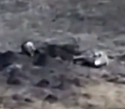 Explosion goes off right next to two RU soldiers in Ukraine