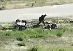 Russian airborne sapper destroys a wheeled drone