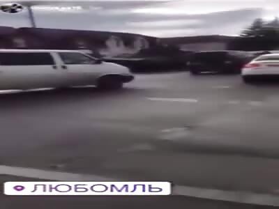 Russian APC Crushes Car in Ukraine