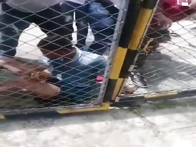 Thief cruelly beaten and stoned.