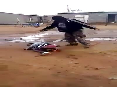 Giant man beats up a family