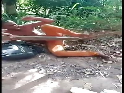 thief was broken with slats and left on the road