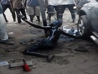 Thief arrested and scared whipped