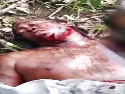 Naked man cut with machete