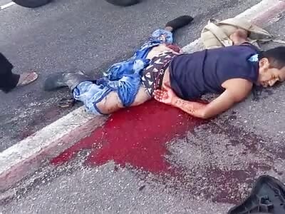 Victim of terrible accident on the road floor