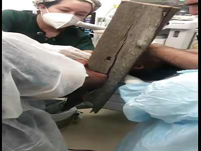 damn board ,man pierced with a sharp board