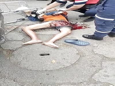 Shocking poor old man with crushed walker