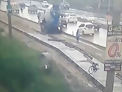 Reversed over with a concrete mixer.