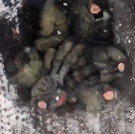 Wounded Russian Soldiers Getting Bombed by a Drone