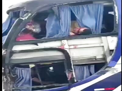 Tragic accident between a truck and a bus.