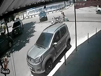 couple of bikers flies against a car and then a pole