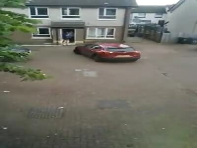 Run over the young people and flee the place