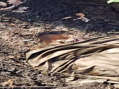 Lying for a long time with his head torn off soldier