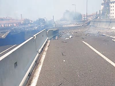 The hole after the explosion Bologna italy