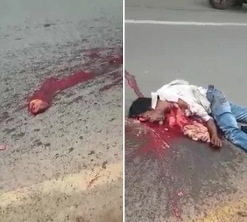 Body Exploded and Heart Still Beating on the Road 