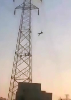 Man is Electrocuted and Falls to his Death from Power Tower (Slow Motion Added) 