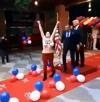 Topless Protester Grab's Trump;s Crotch (Wax Figure)  
