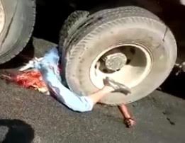 Destroyed under the truck tires