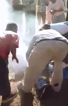 Smoldering Burning Alive Man gets his Shoes Stolen 