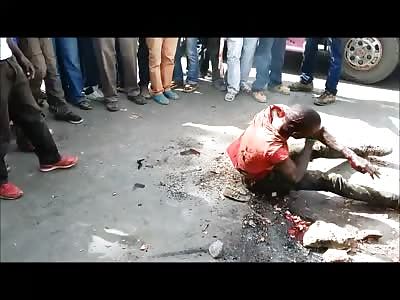 Short Video of Burning Accused Thief being Tee'd Off on by a Few Pissed Off People 