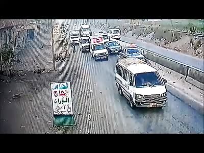 Good Highway CCTV of Motorcyclist being absolutely Steam Rolled by Industrial Truck (2 Angles) 