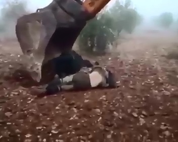 Just a Few Corpses being Buried with a Backhoe Tractor 