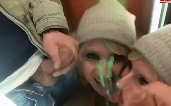 Slut makes Guy Cum on Dressing Room Mirror Licks it Off 