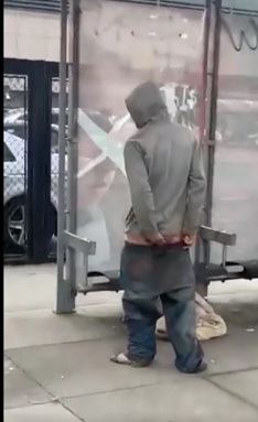 HORROR: Homeless Man eats Own Feces at Bus Stop.