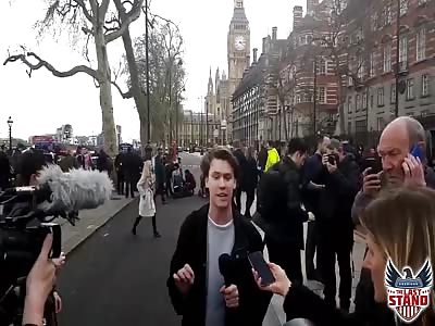 Tommy Robinson and irate friend at Parliament after terror attack.