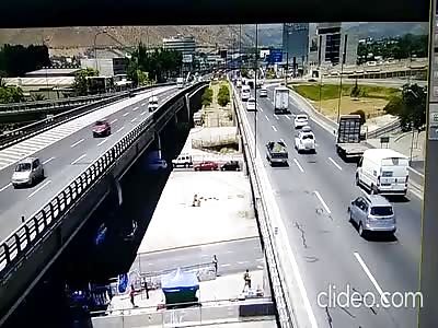 DAMN: Biker Struck & Falls Down Overpass